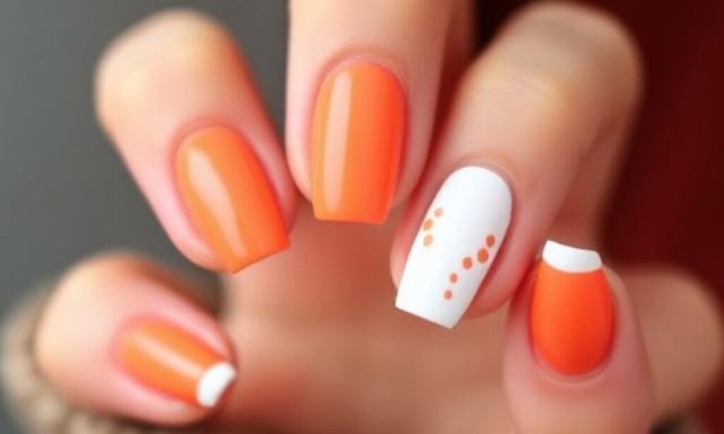 Orange And White French Spring Nails
