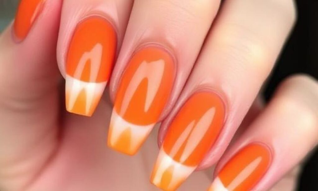 Orange Chrome French Tip Nails