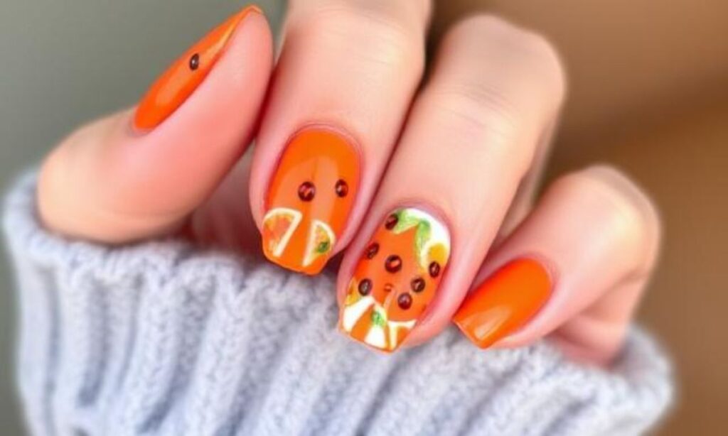 _Orange Summer Fruit Nails