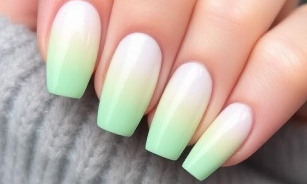 . Pastel Green Ombré Nail Design