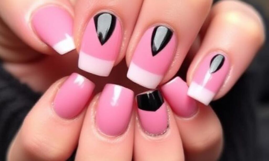 Pink And Black French Manicure