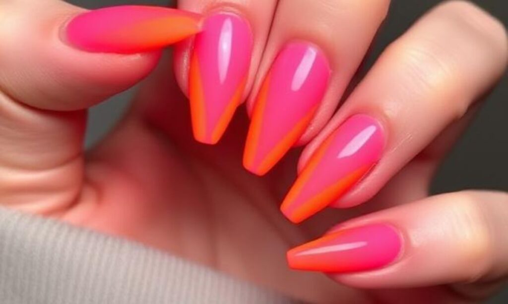 Pink And Orange Neon Nails