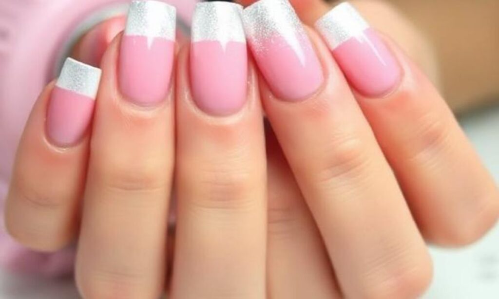 Pink And Silver French Manicure