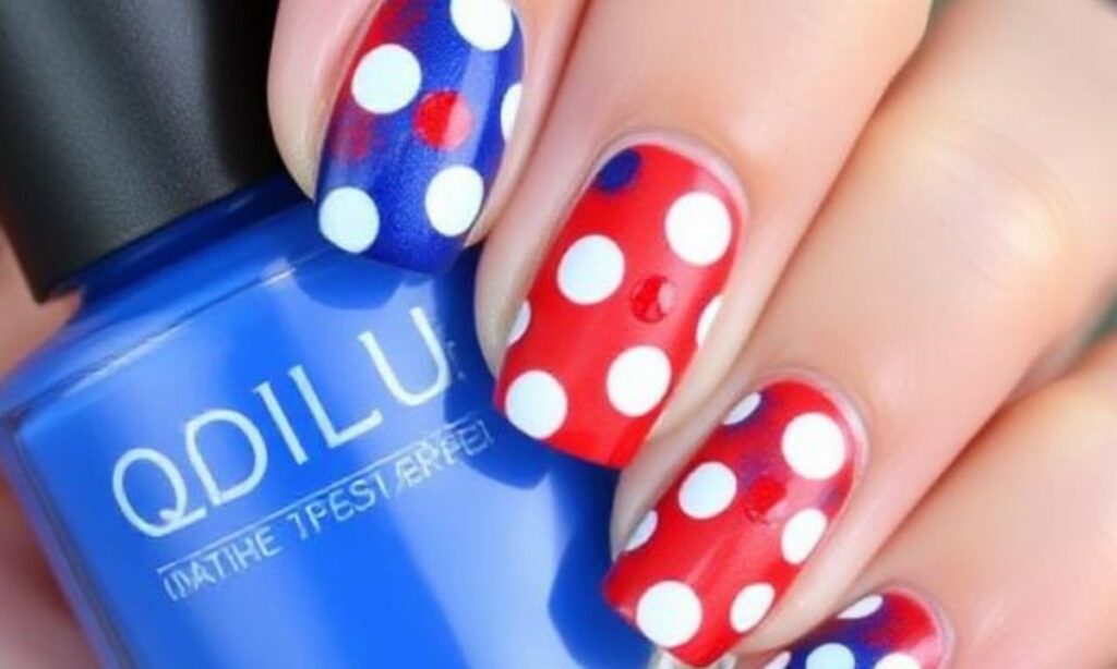 Polka Dot Fourth Of July Nails