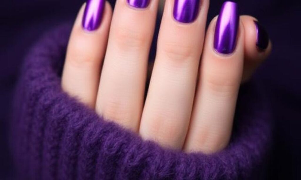 Purple Short Metallic Nails