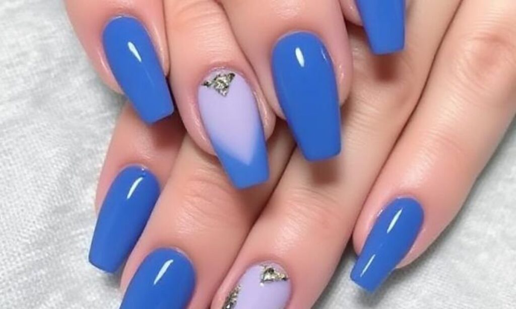 Short Blue Coffin Nail Design