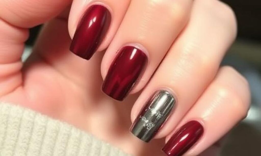 Short Burgundy Chrome Nails