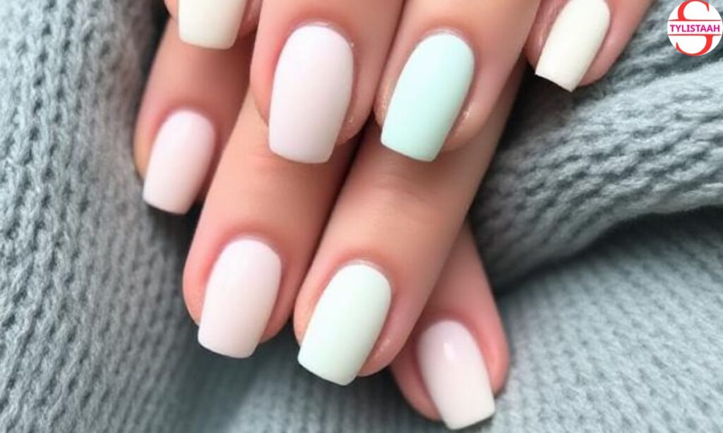 Short Pastel Eggshell Nails