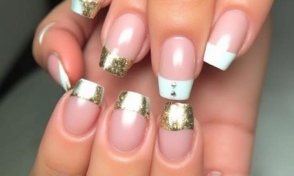 Silver And Gold Micro French Tip Nails
