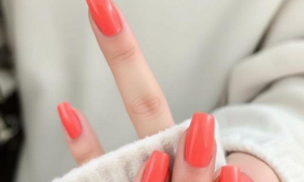 Simple Coral Orange Chrome Nails