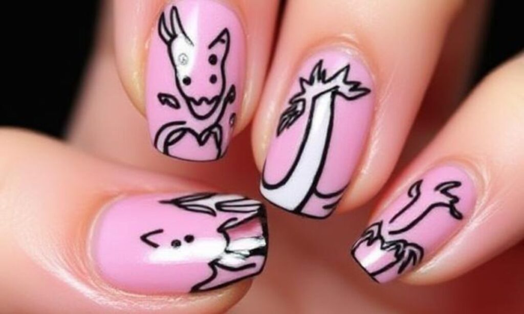 Simple Dragon Fruit Outline Nails