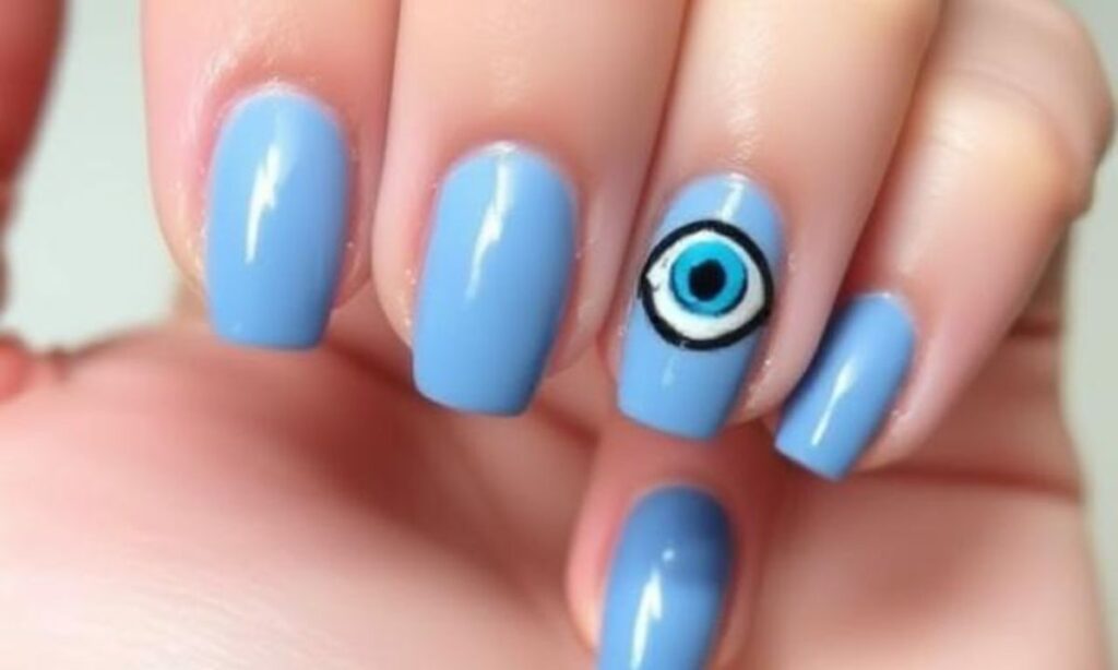 Simple Evil Eye Short Nails