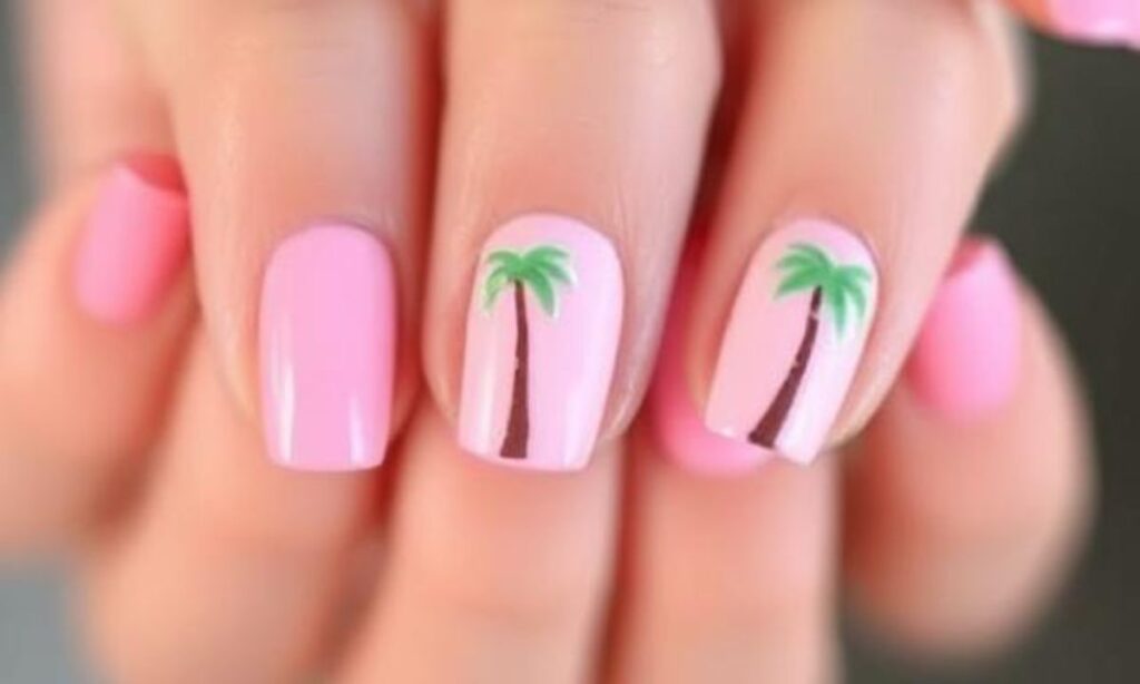 Simple Pink Palm Tree Nails
