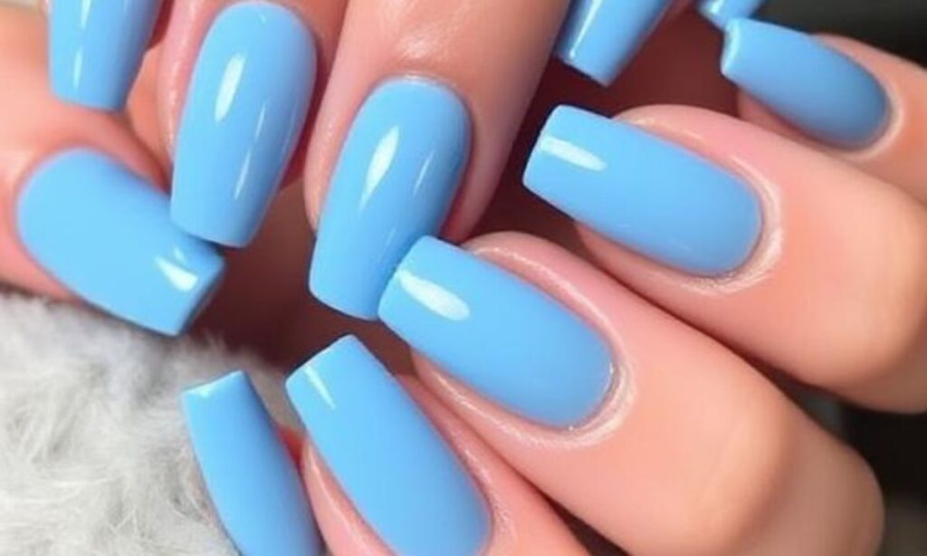 Sky Blue Short Chrome Nails