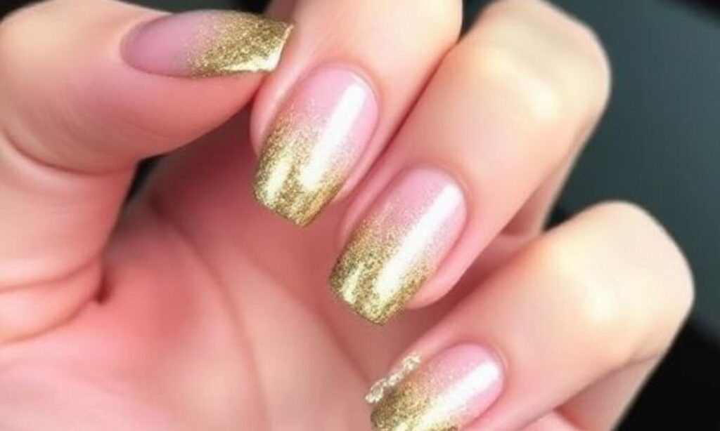 Sparkly Gold Ombré French Tip nails