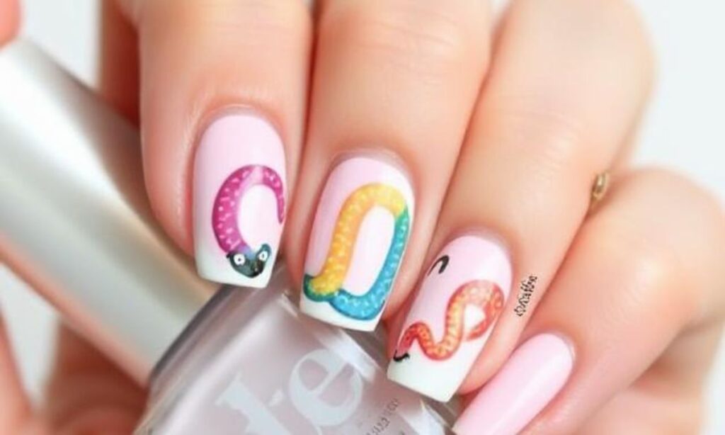 Spring Nail Art With Colorful Snake