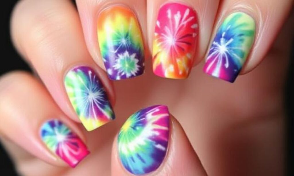 Tie Dye Fireworks Nails