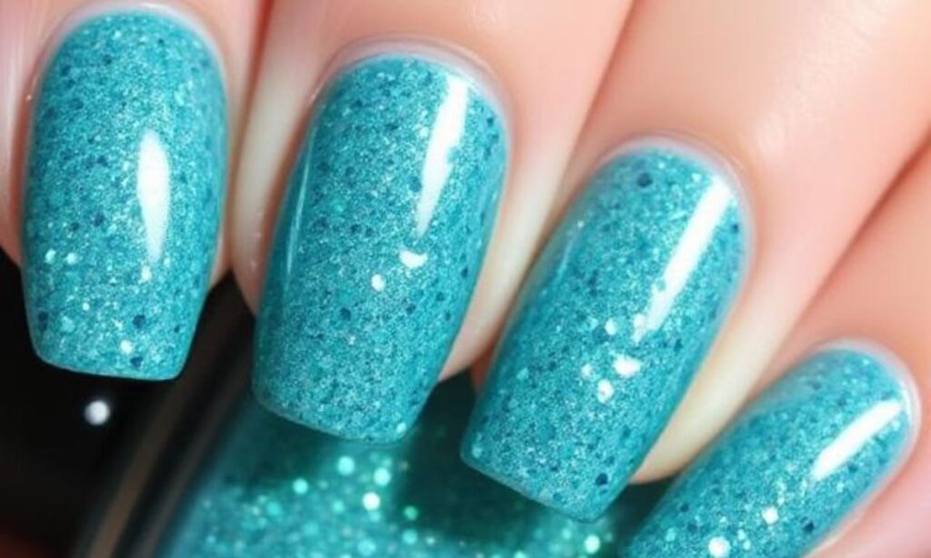 Turquoise Glitter Mermaid Nails