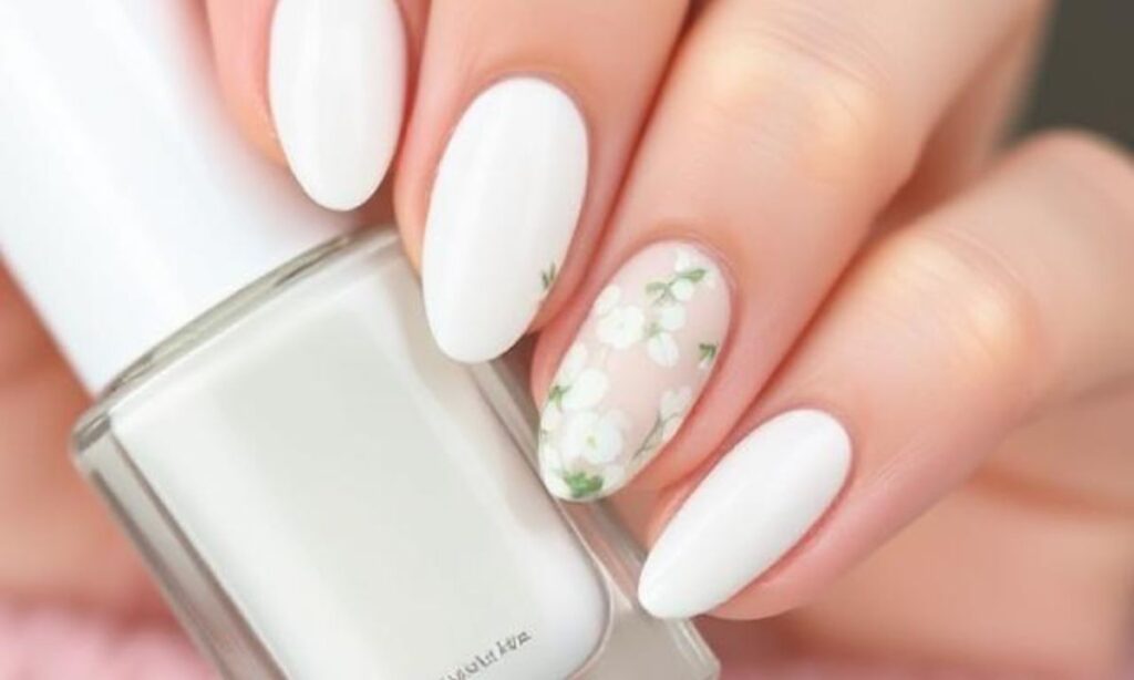 White Almond-Shaped Nail Art