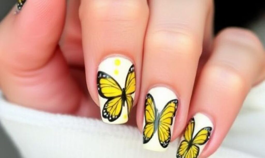 Yellow Butterfly Nail Art