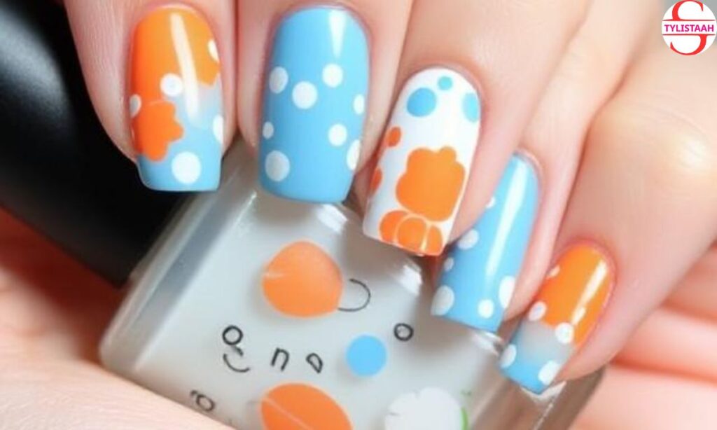 cheerful-orange-and-blue-easter-nails