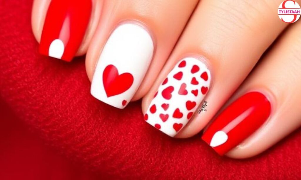 classy-bright-red-and-white-valentines-nails