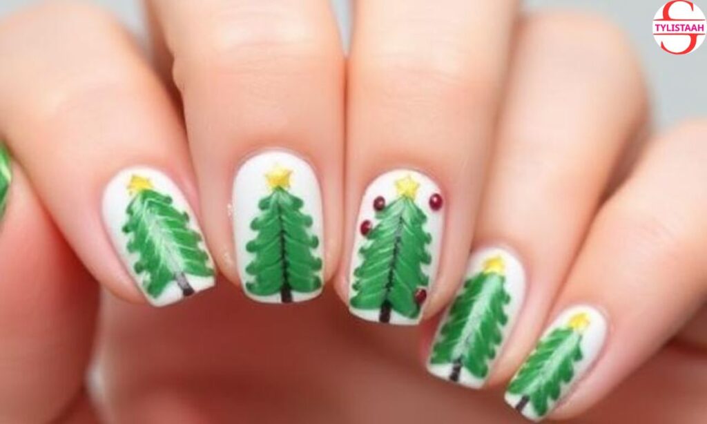 cute-christmas-tree-acrylic-nails
