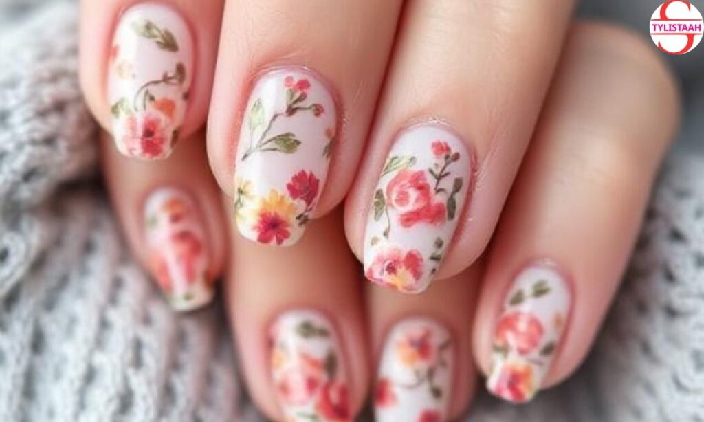 cute-floral-autumnal-short-nails