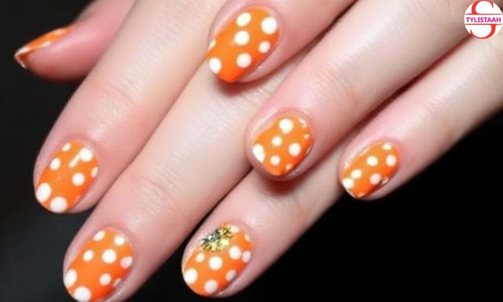 cute-orange-polka-dot-nail-designs