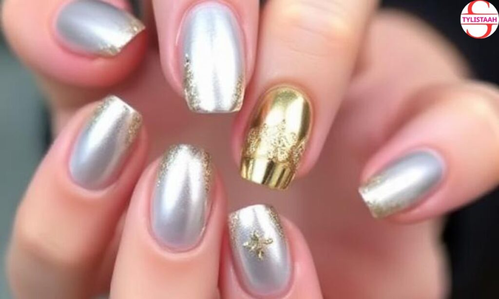elegant-silver-and-gold-short-nails