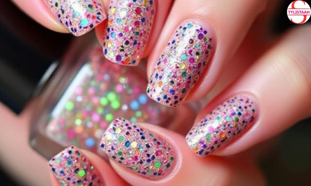 festive-multicolored-glitter-nails