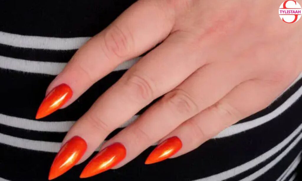 fun-orange-stiletto-nails