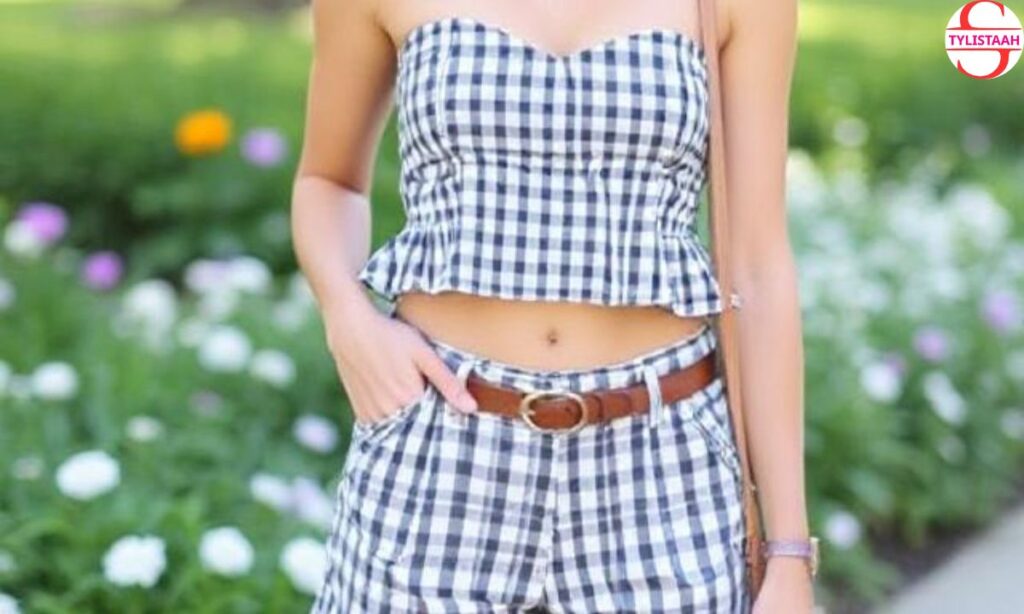 gingham-bustier-and-shorts-outfit