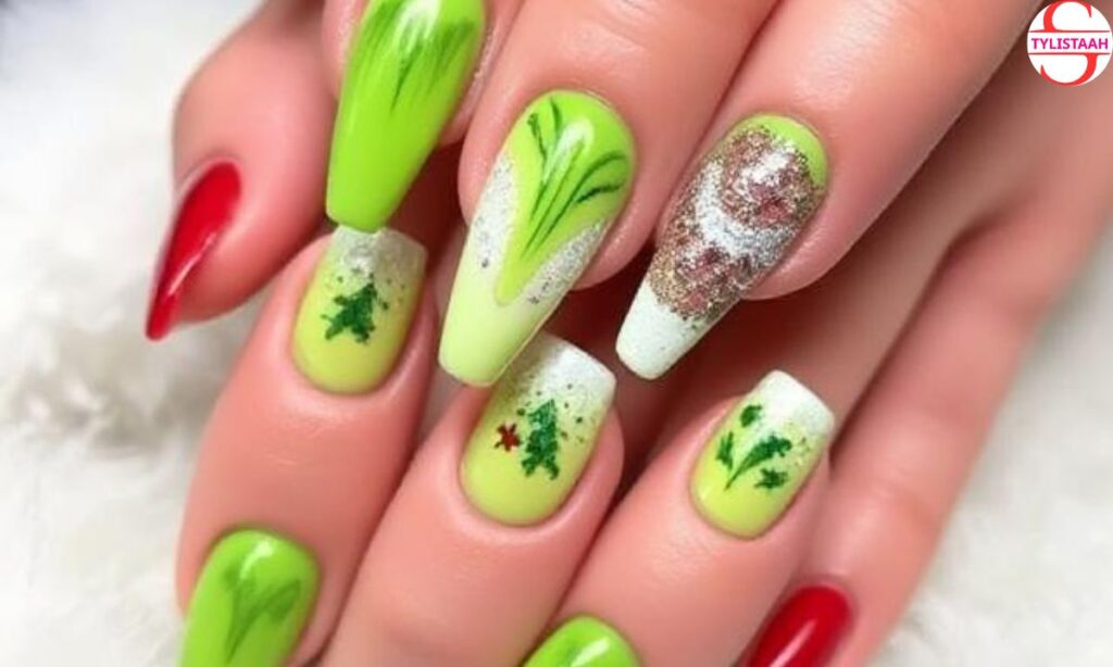 gorgeous-french-tips-with-a-grinch-twist