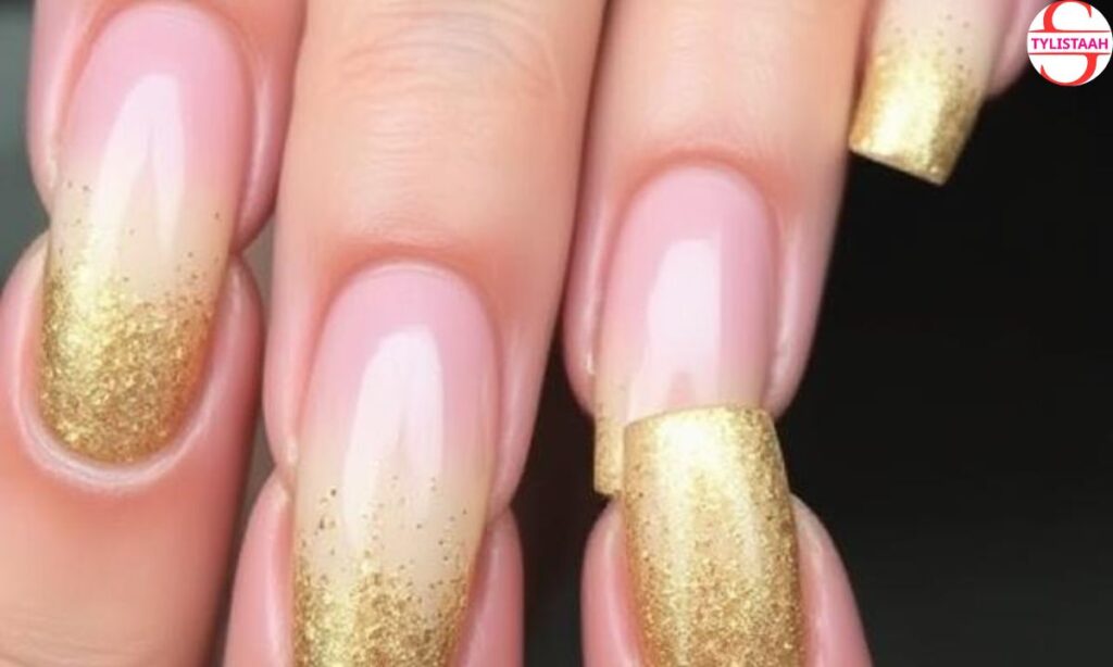ombre-nails-with-gold-glitter