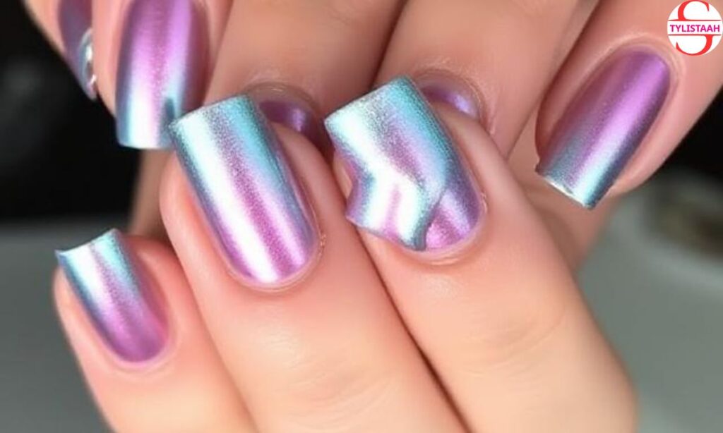 ombre-short-metallic-nails