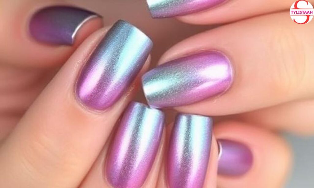 ombre-short-metallic-nails