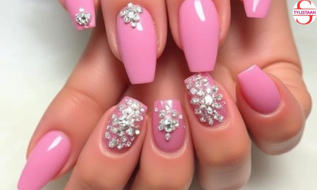 pink-nails-with-rhinestones