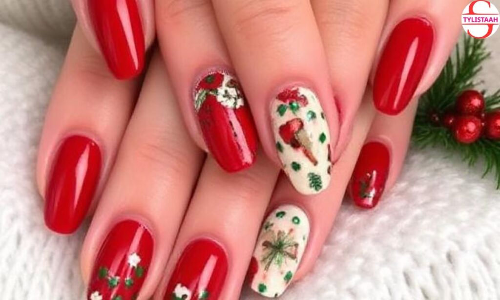 red-and-green-christmas-almond-nails