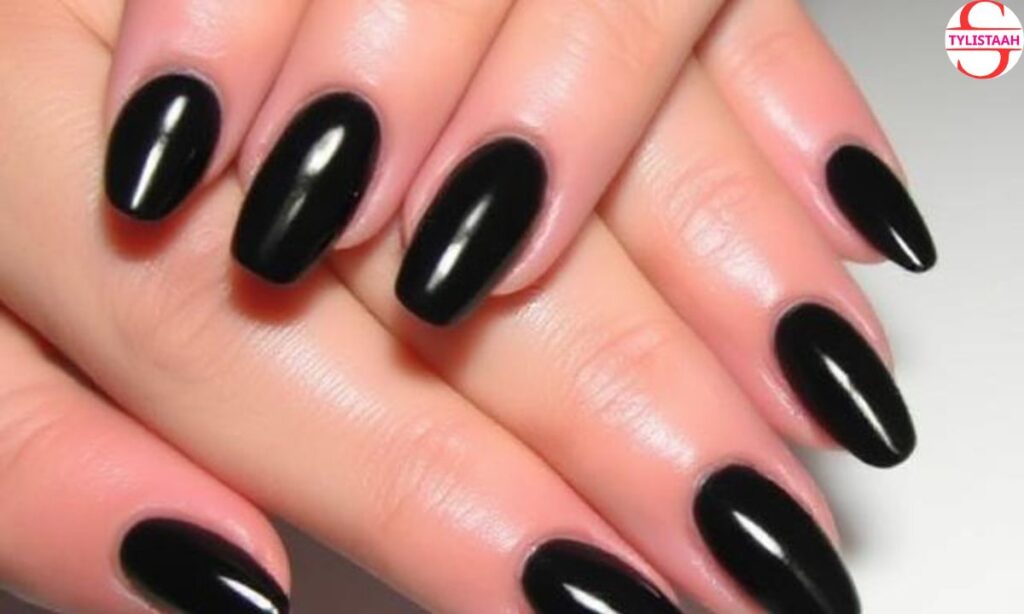 shiny-black-french-tip-nails