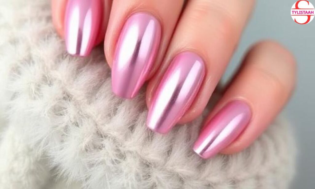 shiny-pink-chrome-almond-nails