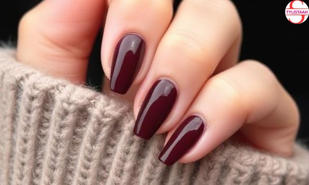 simple-maroon-coffin-nail-art