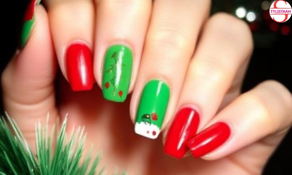 simple-red-and-green-christmas-acrylic-nails