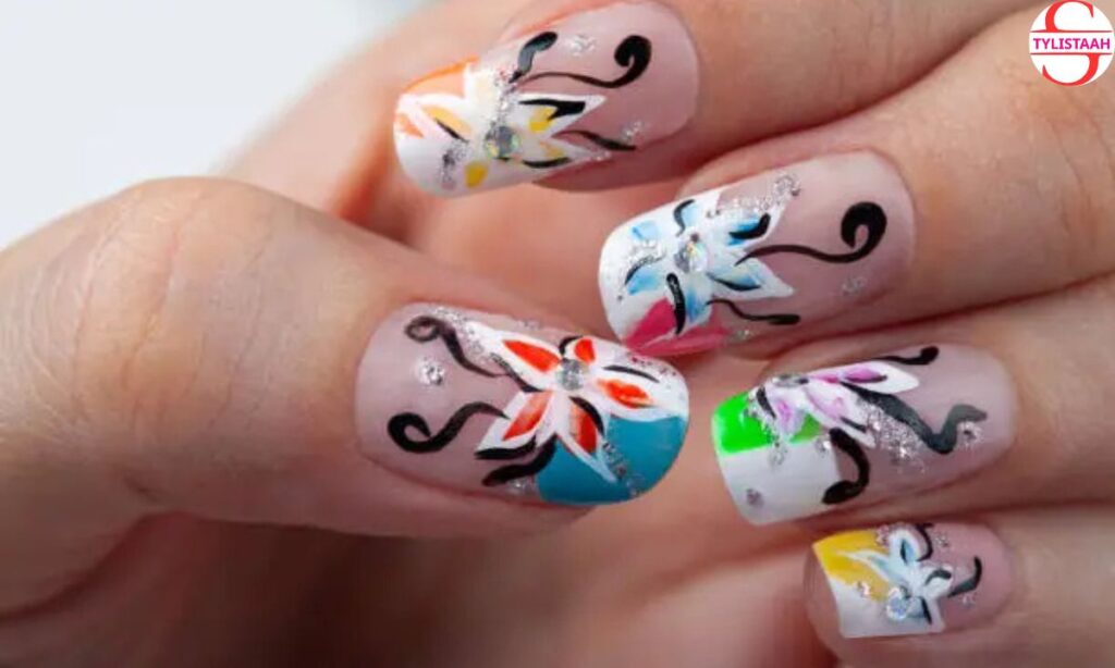 stylish-blue-floral-spring-nails