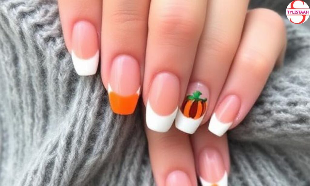 stylish-pumpkin-french-tip-nails