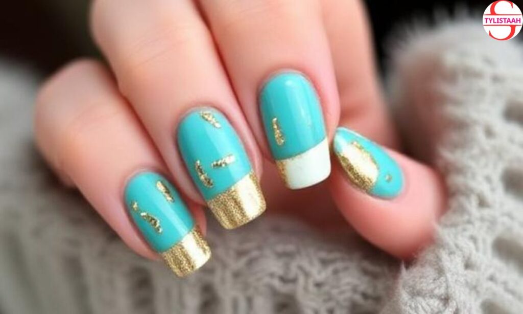turquoise-and-gold-deconstructed-french-nails