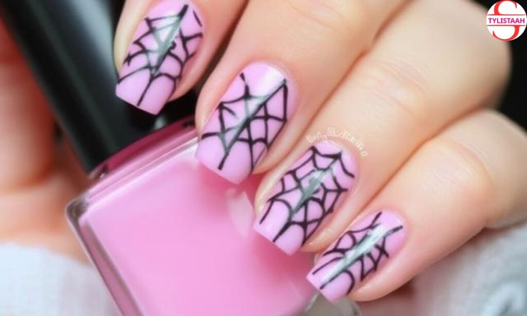 chic-pink-cobweb-nail-art