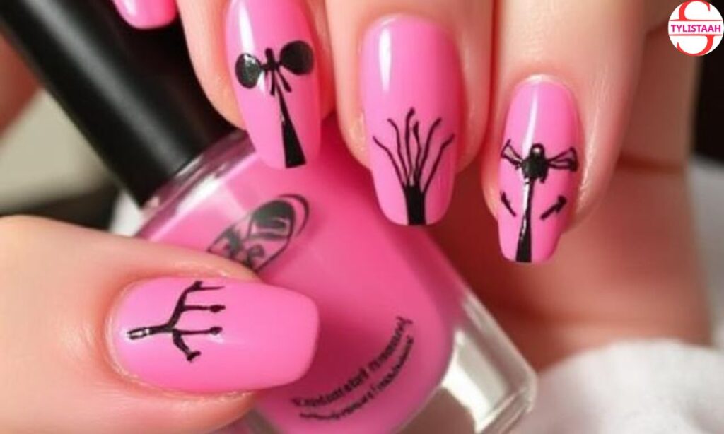 classy-pink-halloween-nails