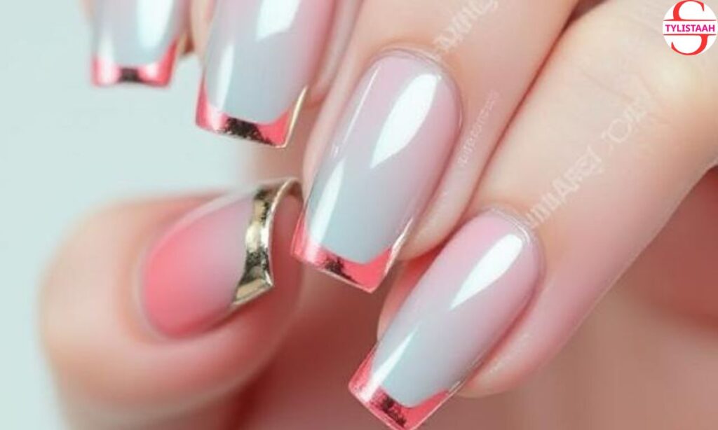 coral-square-chrome-nail-art