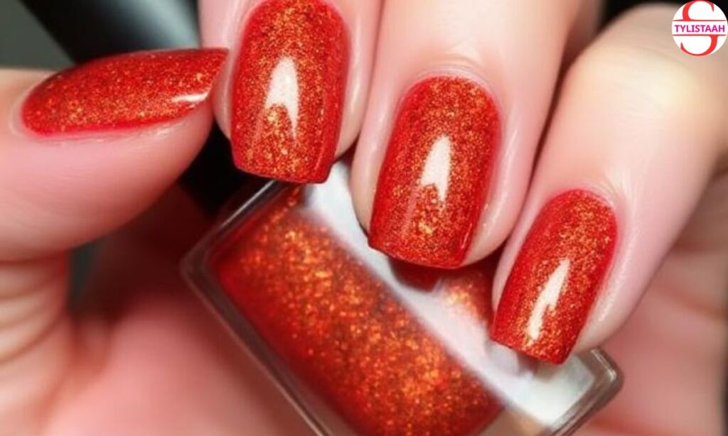 dark-orange-glitter-nails